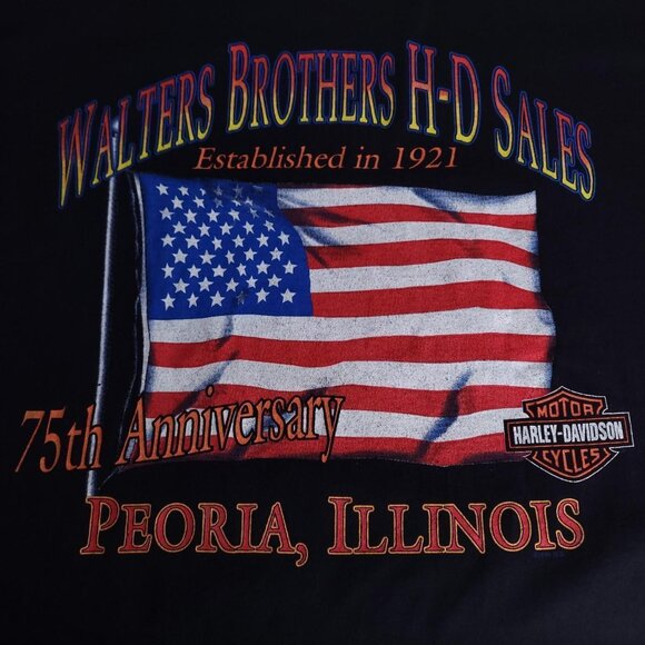 Vintage 90s Harley Davidson Peoria, Illinois biker motorcycle USA flag shirt - Picture 3 of 6